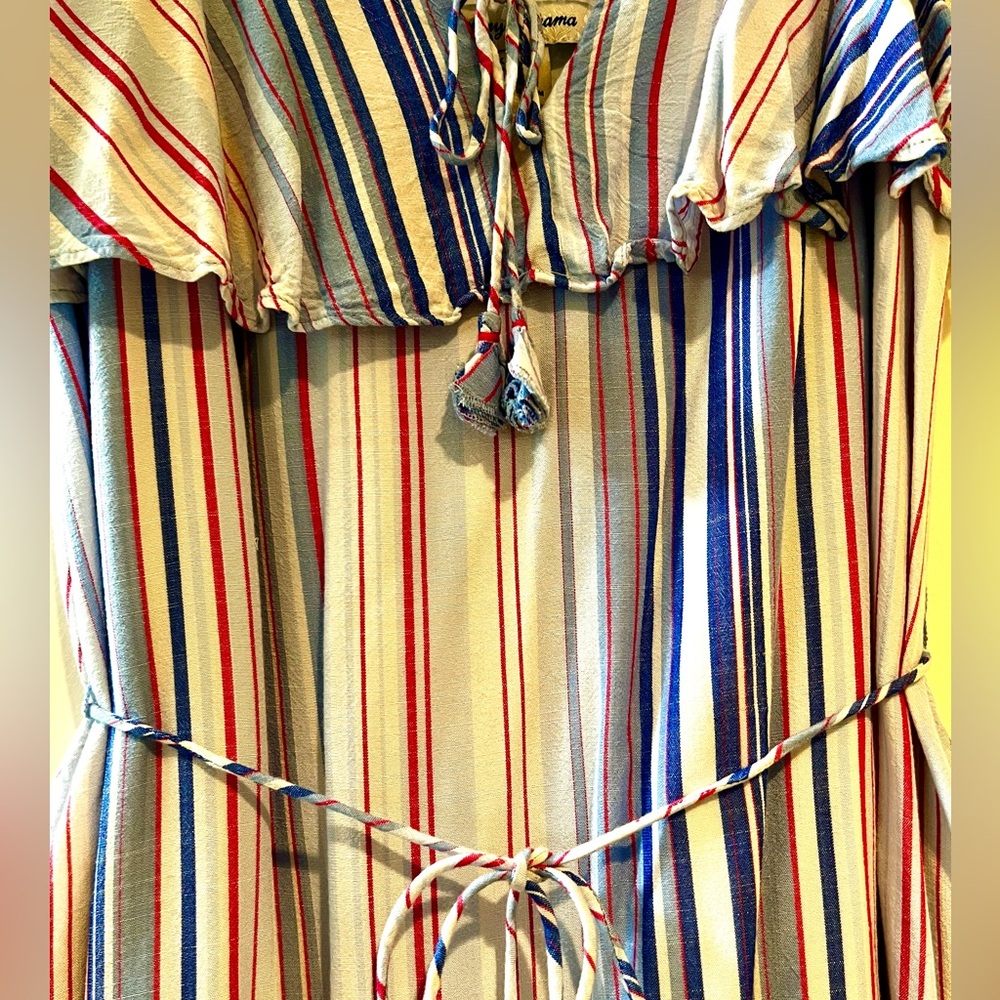 Tommy Bahama Seaside Escape Striped Maxi Dress Ruffle Hem Pockets XS - Picture 6 of 9